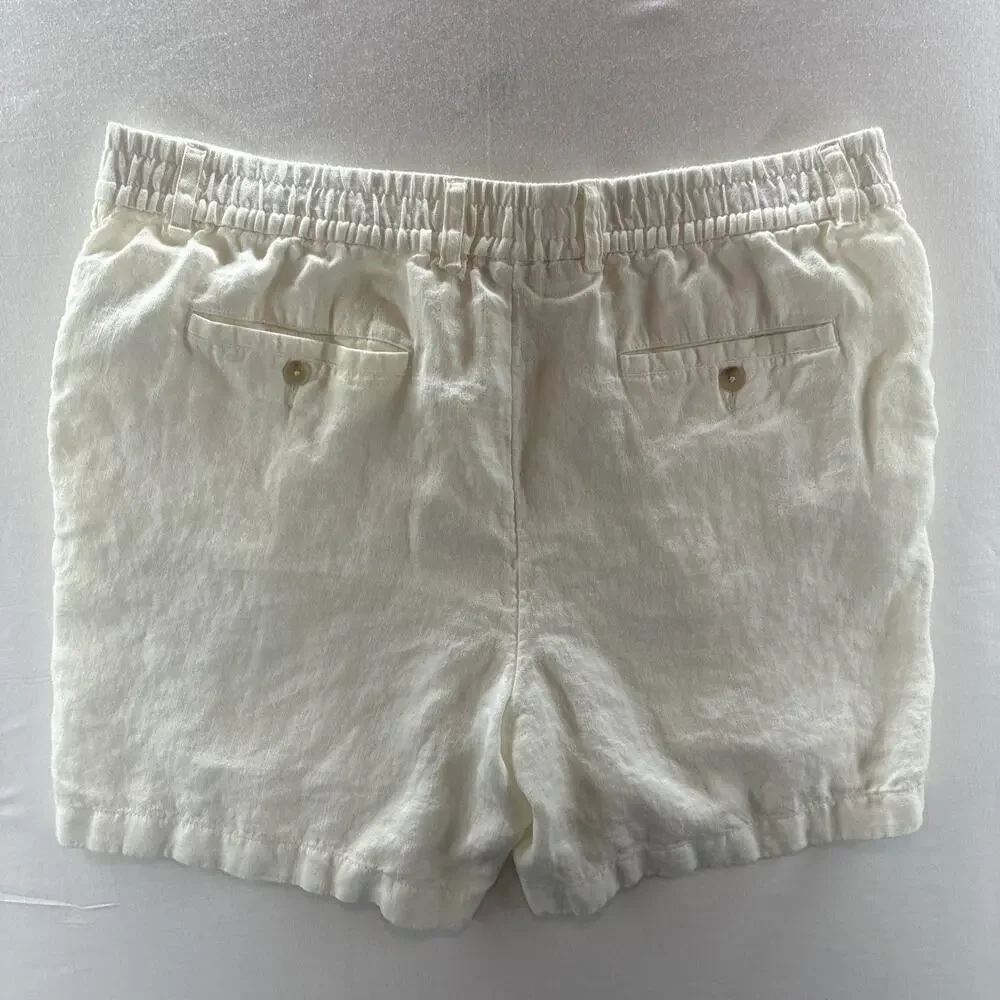 Panama Jack 100% Linen Shorts Mens XL Beach Resort Coastal White Elastic 36” W